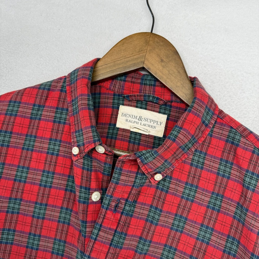 Denim & Supply Shirt Mens Medium Red Plaid Button Down Oxford Plaid Check OCBD